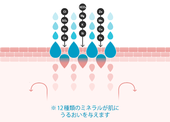 12種類のミネラルが肌にうるおいを与えます